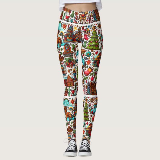 Fun Western Pattern Weihnachten Leggings (Vorderseite)