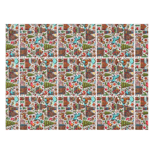 Fun Western Pattern Weihnachten Rot Tischdecke (Vorderseite (Horizontal))