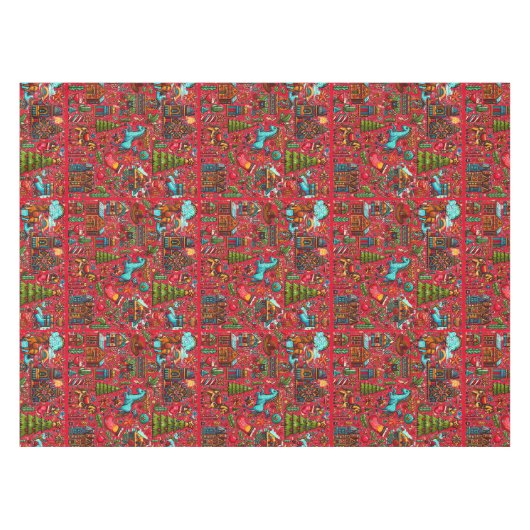 Fun Western Pattern Weihnachten Rot Tischdecke (Vorderseite (Horizontal))