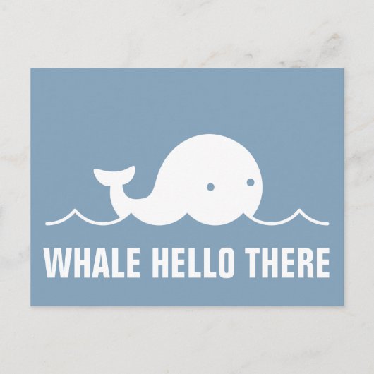Fun Whale Hello There Pub White on Blue Postcard Postkarte (Vorderseite)