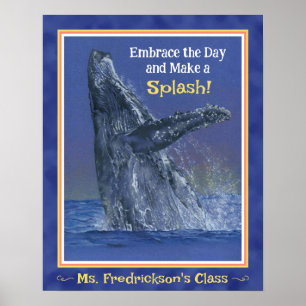 Fun Whale Print für den Unterricht Deep Blue Borde Poster