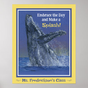 Fun Whale Print für den Unterricht Gelbe Grenze Poster