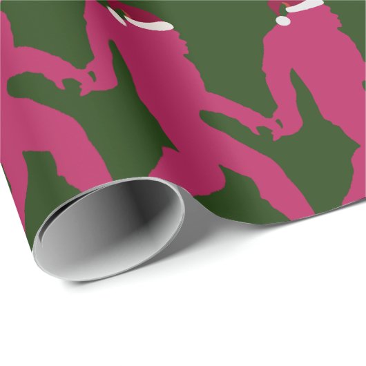 Fun & Whimsical Bigfoot Santa in Grün & Heiß Rosa Geschenkpapier (Rolleneckpunkt)