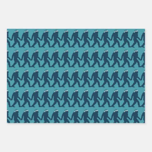 Fun & Whimsical Bigfoot Weihnachtsmannmütze Blauer Geschenkpapier Set (Vorderseite)