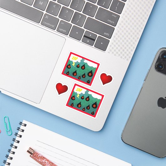 Fun Whimsical Comic Pop Art Set Aufkleber (Laptop mit iPhone)