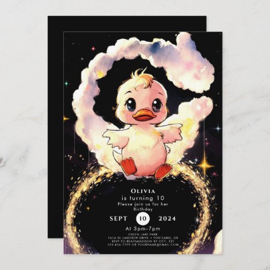 Fun Whimsical Duck Birthday Einladung (Vorne/Hinten)