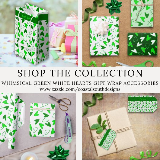 Fun Whimsical Green Heart Pattern Geschenkpapier Set