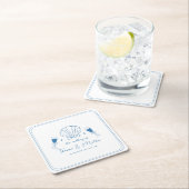 Fun Whimsical Hand Drawn Nautical Coastal Hochzeit Rechteckiger Pappuntersetzer (Vor Ort)