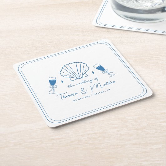 Fun Whimsical Hand Drawn Nautical Coastal Hochzeit Rechteckiger Pappuntersetzer (angewinkelt)