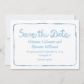 Fun Whimsical Hand gezogen einfache hellblau weiß Save The Date (Vorderseite)