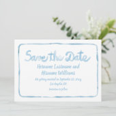 Fun Whimsical Hand gezogen einfache hellblau weiß Save The Date (Stehend Vorderseite)