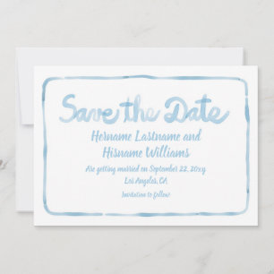Fun Whimsical Hand gezogen einfache hellblau weiß Save The Date