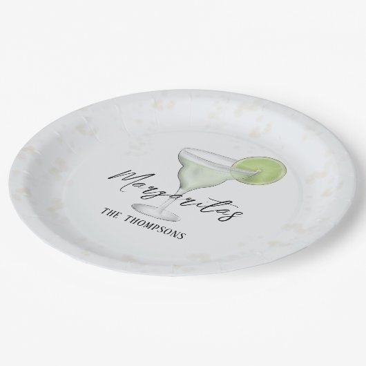 Fun Whimsical Watercolor Margarita Cocktail Drink Pappteller (Schrägansicht)