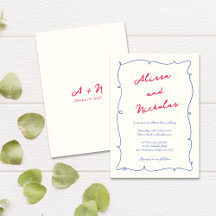 Fun Whimsical Wavy Border Monogram Wedding