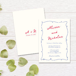 Fun Whimsical Wavy Border Monogram Wedding Einladung