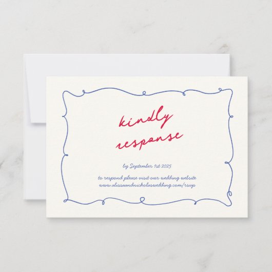 Fun Whimsical Wavy Bright Border & Script Wedding RSVP Karte (Vorderseite)