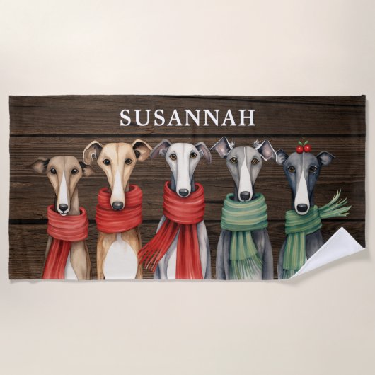 Fun Whippets and Grehyounds Hunde in Scarves Strandtuch (Vorderseite)