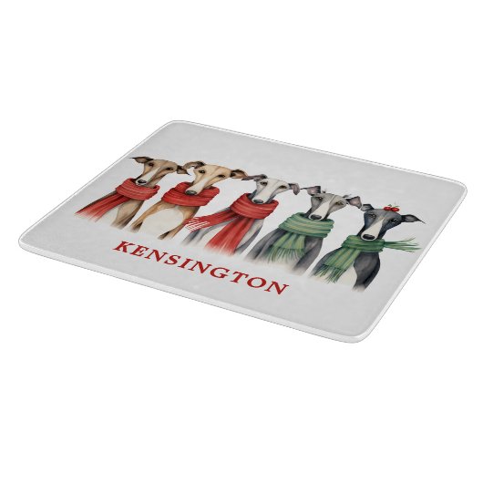 Fun Whippets im Winter Scarves Schneidebrett (Ecke)