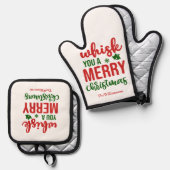 Fun Whisk Ihnen ein frohes Weihnachts Grün rot wei Ofenhandschuh & Topflappen-Set (Vorderseite/Rückseite)