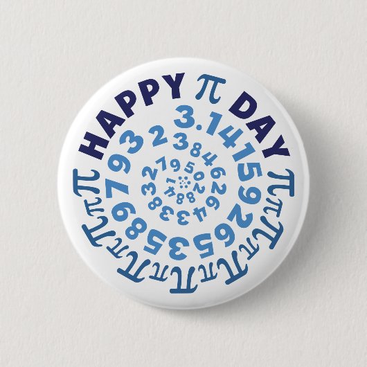 Fun White and Blue Happy Pi Day Round Button (Vorderseite)