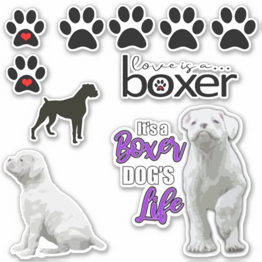Fun White Boxer Dog Puppy Stickers Aufkleber (Vorderseite)