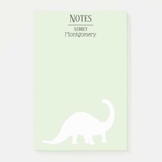 Fun White Brontosaurus Silhouette | PERSONALISIERT Post-it Klebezettel (Vorderseite)