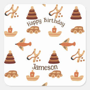 Fun White Brown Kinder Spielzeug Flugzeug Boot Geb Quadratischer Aufkleber