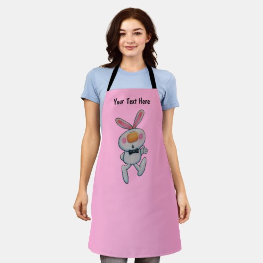 Fun White Bunny thumbs Up Sign Bright Pink Schürze (Getragen)