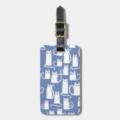 Fun White Cat on Blue Gepäckanhänger (Vorderseite vertikal)