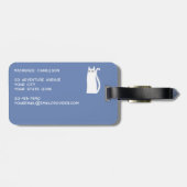 Fun White Cat on Blue Gepäckanhänger (Rückseite horizontal)