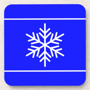 Fun White Festive Snowflake Streifen auf Royal Blu Getränkeuntersetzer