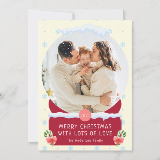 Fun White Frohe Weihnachts-Schnee Globe Fotokarte Einladung (Vorderseite)