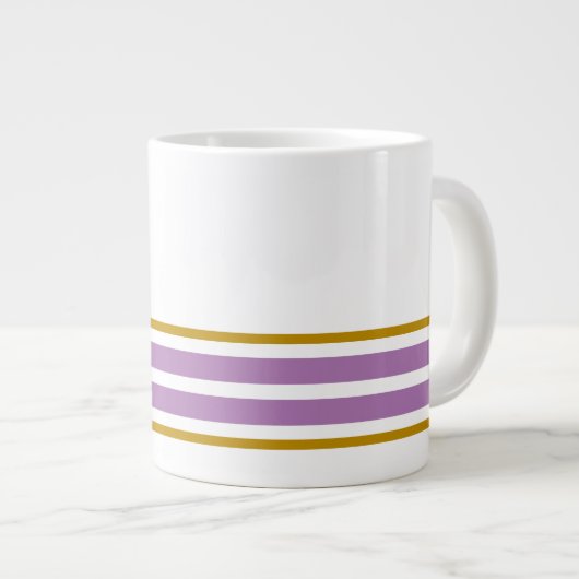 Fun White Lavender Bottom Edge Racing Stripes Jumbo-Tasse (Vorderseite Rechts)