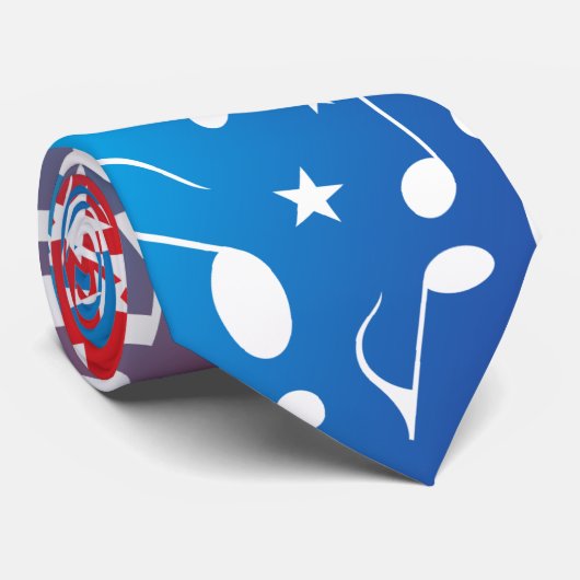 Fun White Musiknoten auf Rot und Blau Gradient Krawatte (Gerollt)