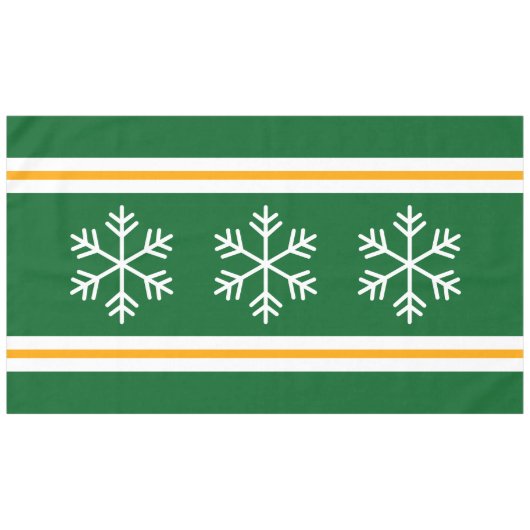 Fun White Nordic Snowflakes Forest Green Stripes Tischdecke (Vorderseite (Horizontal))