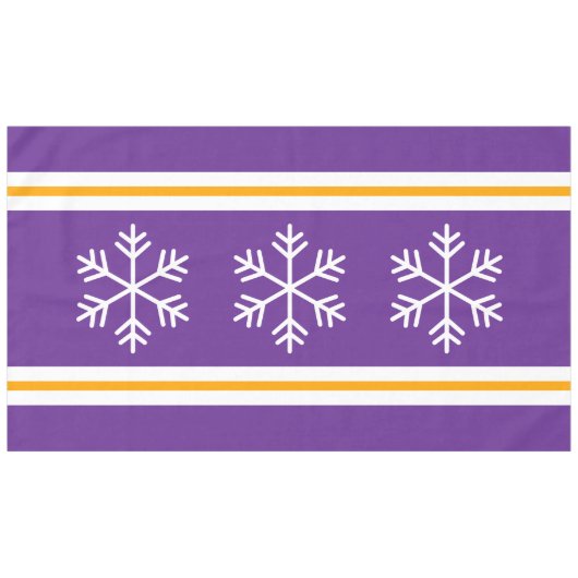 Fun White Nordic Snowflakes Royal Lila Stripes Tischdecke (Vorderseite (Horizontal))