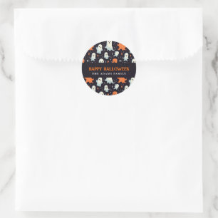 Fun White & Orange Ghosts Happy Halloween Runder Aufkleber