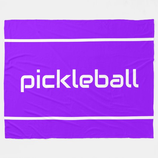 Fun White PICKLEBALL Text Stripes On Bright Purple Fleecedecke (Vorderseite (Horizontal))