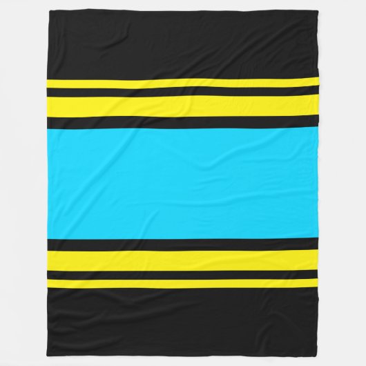 Fun Wide Bright Blue Yellow Black Racing Streifen Fleecedecke (Vorderseite)