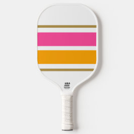 Fun Wide Bright Pink Golden Yellow Racing Streifen Pickleball Schläger