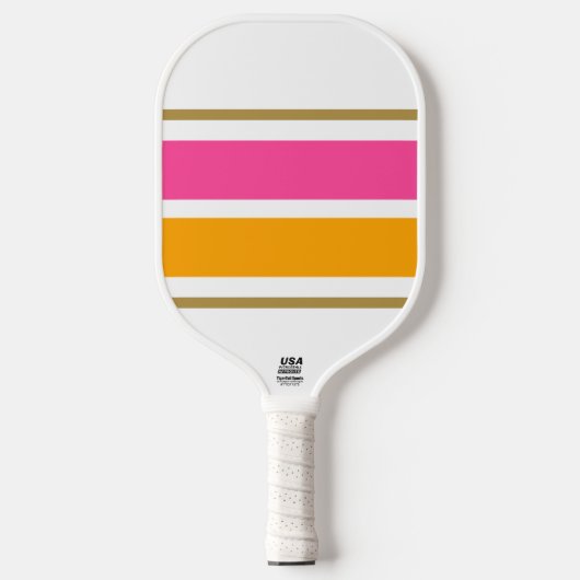 Fun Wide Bright Pink Golden Yellow Racing Streifen Pickleball Schläger (Vorderseite)
