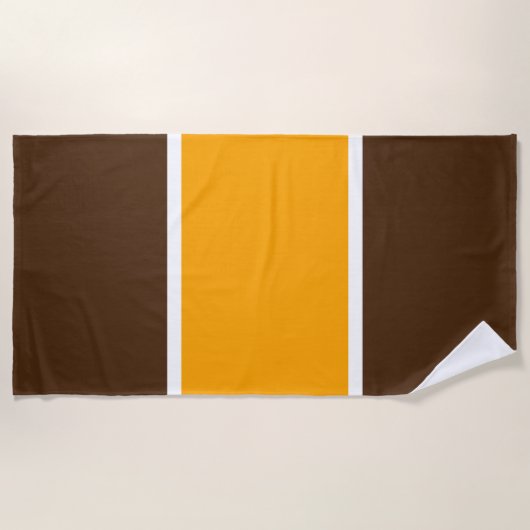Fun Wide Dark Brown Golden Yellow Racing Streifen Strandtuch (Vorderseite)