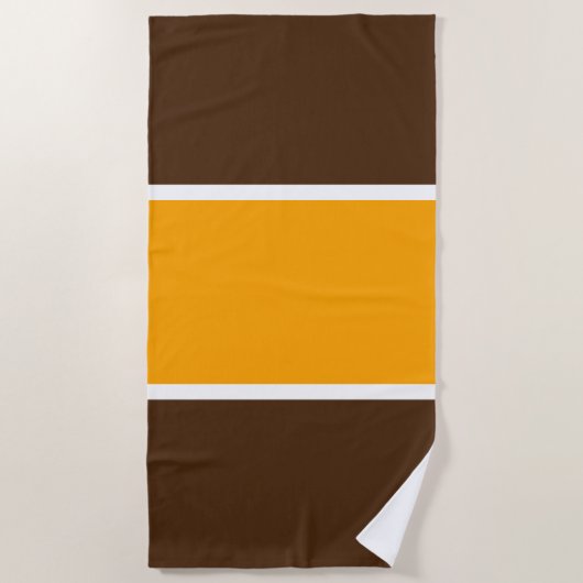 Fun Wide Dark Brown Golden Yellow Racing Streifen Strandtuch (Vorderseite)