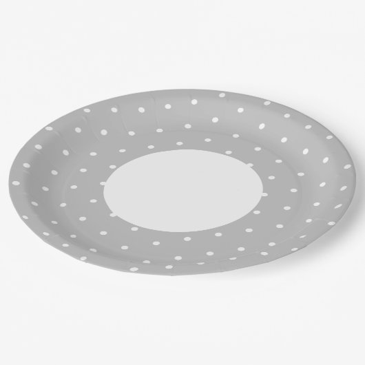 Fun Wide Light Graue weiße Dainty Dots Rim Streife Pappteller (Schrägansicht)