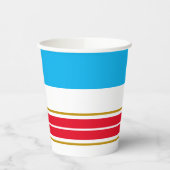 Fun Wide Sky Blue Top Red Racing Streifen auf Weiß Pappbecher (Links)