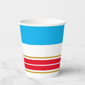 Fun Wide Sky Blue Top Red Racing Streifen auf Weiß Pappbecher (Vorderseite)