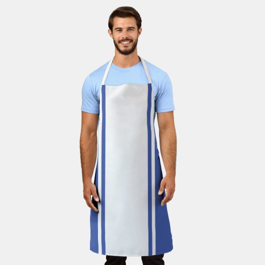Fun Wide White Racing Stripes Summer Blue Edges Schürze (Getragen)