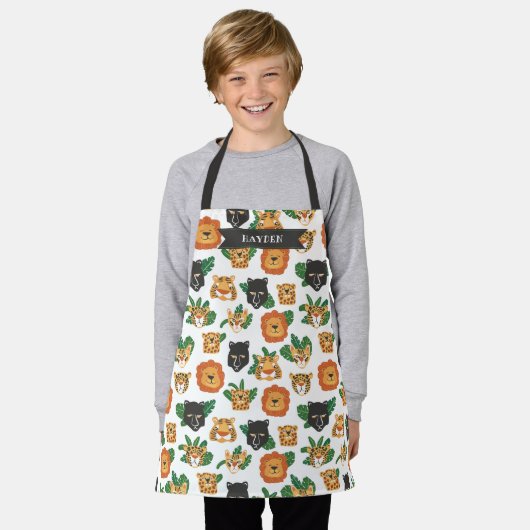 Fun Wild Big Cats Muster Name hinzufügen Schürze (Getragen)