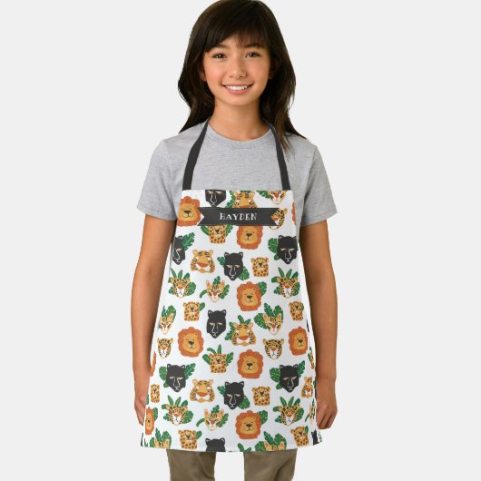 Fun Wild Big Cats Muster Name hinzufügen Schürze (Insitu)