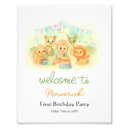 Fun Wild One Boy 1st Birthday Party Welcome Sign  Fotodruck